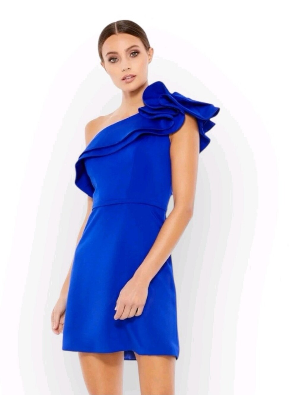 NWT IEENA For McDuggal One Shoulder Ruffle Dress. Size 6